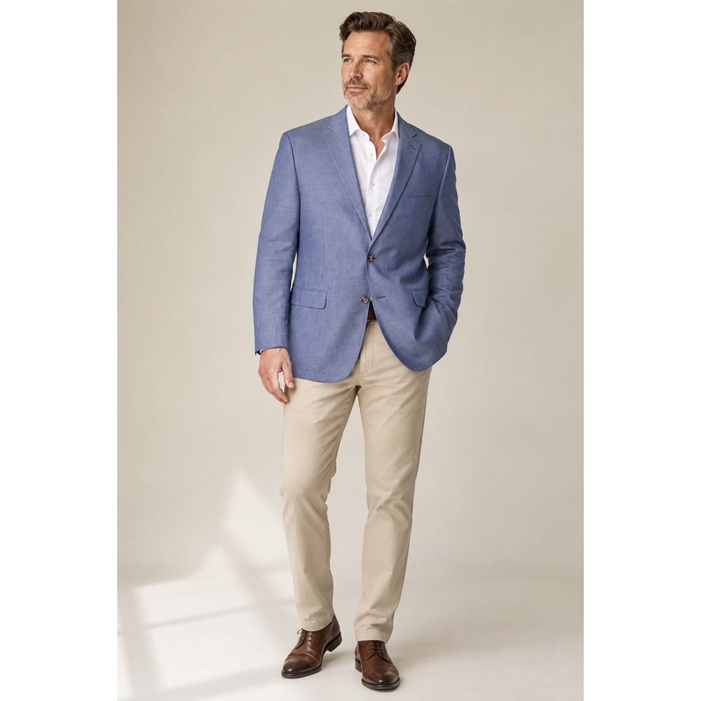 Alan Flusser Mens 48L Light Blue 100% Cotton Two Button Blazer Sport Coat Jacket